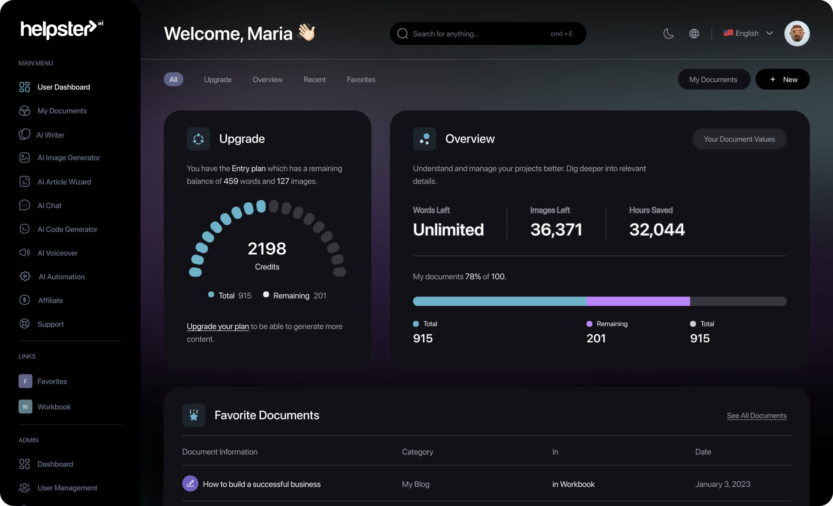Image of Helpster AI dashboard